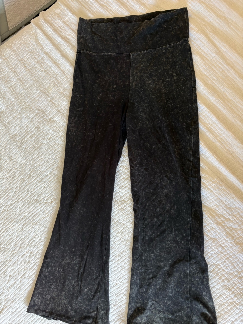 ZENANA Black Acid Wash Flare Leggings XL